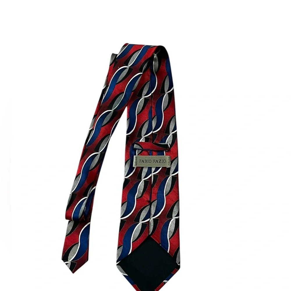 Fabio Fazio 100% Silk Men's Red and Blue Patterned Tie